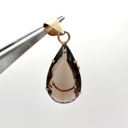smoky quartz light brown pear shape gold pendant
